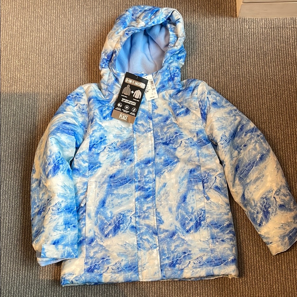 The Children's Place Blue and White Puffer Jacket with Hood